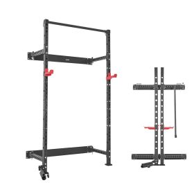 Folding Power Cage, Wall-Mounted Power Rack Squat Rack, Multifunctional Strength Training Workout Equipment with Landmine Holder