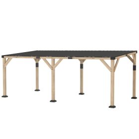 10 x 20 Wooden Gazebo, Hardtop Lean-to Gazebo Pergola with Galvanized Steel Sloped Roof, Light Walnut (Option: Light Walnut-2180x290x255 mm)