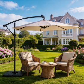 10FT Round Banana Hanging Patio Umbrella With 18 LED Lights, 6 Iron Ribs, Iron Straight & Curved Pole, Waterproof Polyester Canopy, With Stand Sl (Option: 29550843)