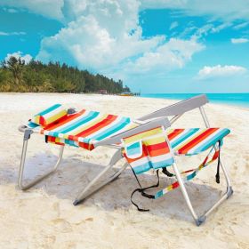 Adjustable Rainbow-Striped Backpack Beach Chair  Portable Folding Lounger With Side Storage Pocket And Pillow  Outdoor Beach, Camping, And Leisur (Option: Rainbow)