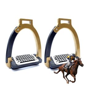 1pair Side-Opening Safety Stirrup for Horse Racing (Color: Gold, Type: Stirrup)