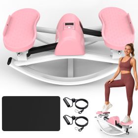 Lateral Stepper for Exercise-Rocking Stepper Machine with Resistance Bands & Anti-Slip Mat and LCD Monitor (Color: as Pic)