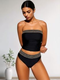 New Black Strapless Bikini with Gold Trim, Two-Piece Swimsuit for Beach and Pool Days (Color: Black, size: XL)
