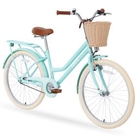 24 Inch Girls Bike, Steel Frame, Multiple Colors, with Front Basket & Rear Rack and Fenders (Color: as Pic)