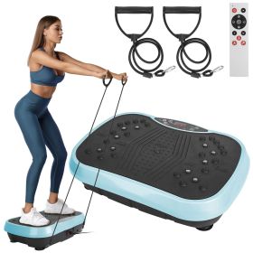 Vibration Exercise Machine With Resistant Bands Remote Control Whole Body Vibration Platform Workout Equipment Home Fitness Training Equipment Fo (Color: Blue)
